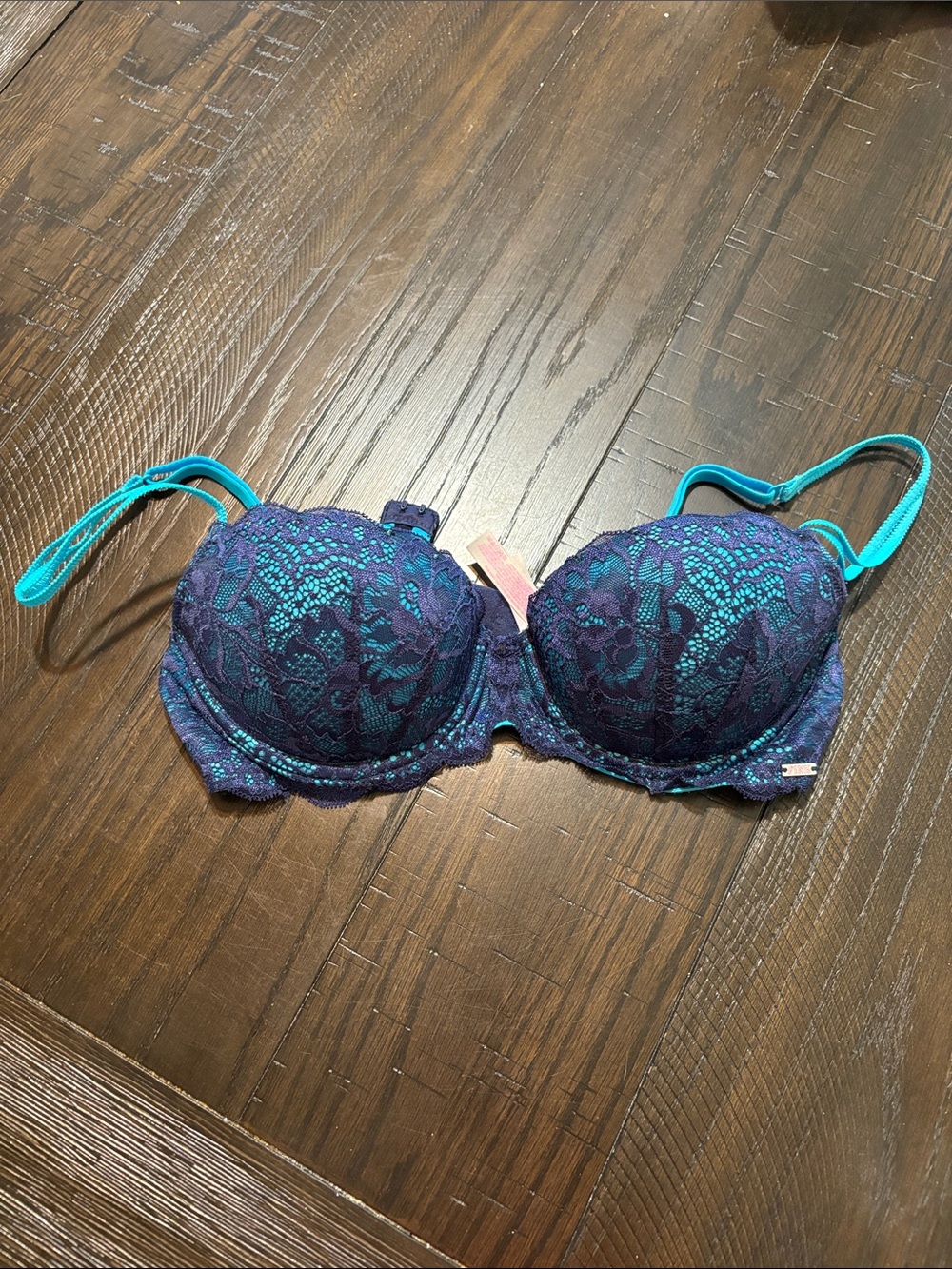 PINK Victoria's Secret Teal and Purple Lace Push-Up Bra